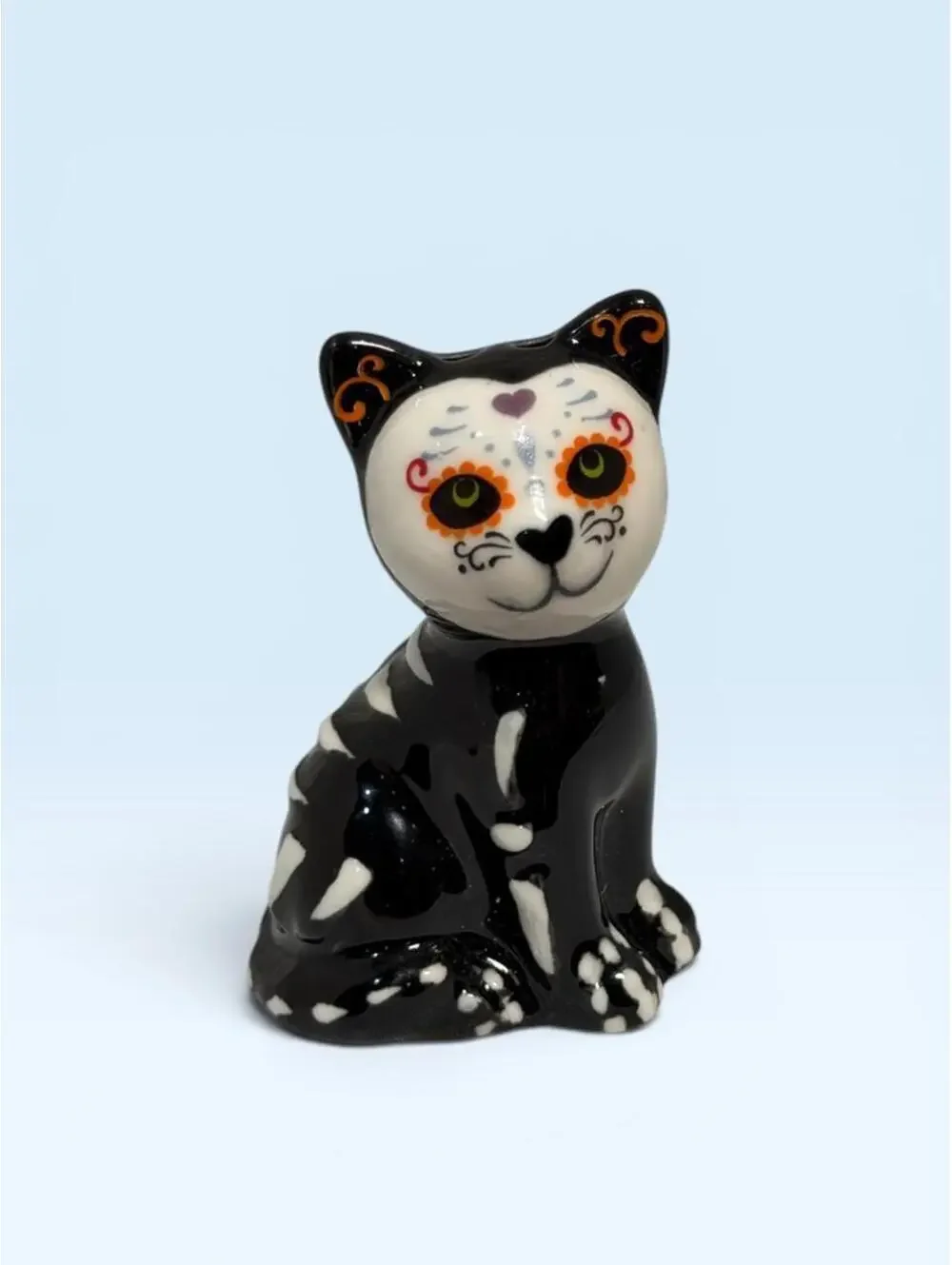 Black cat white skeleton day of the dead sugar skull design salt pepper shaker